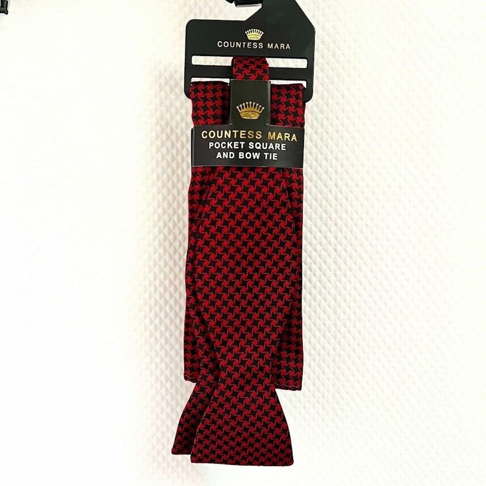 NWT-- Countess Mara Men's Bowtie & Pocket Square Combo Black and Red
